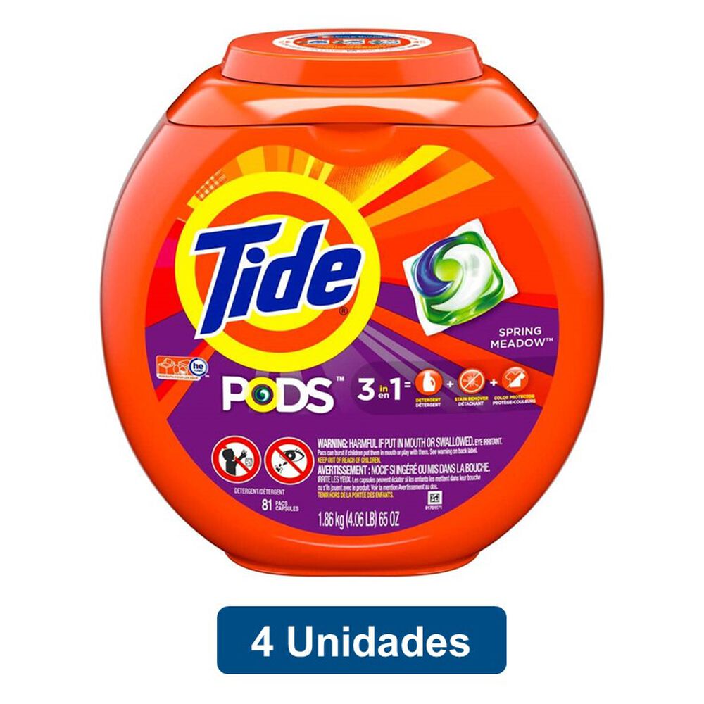Pack 4 Detergente De Ropa Capsulas 3 En 1 Tide 81 Pods image number 0.0